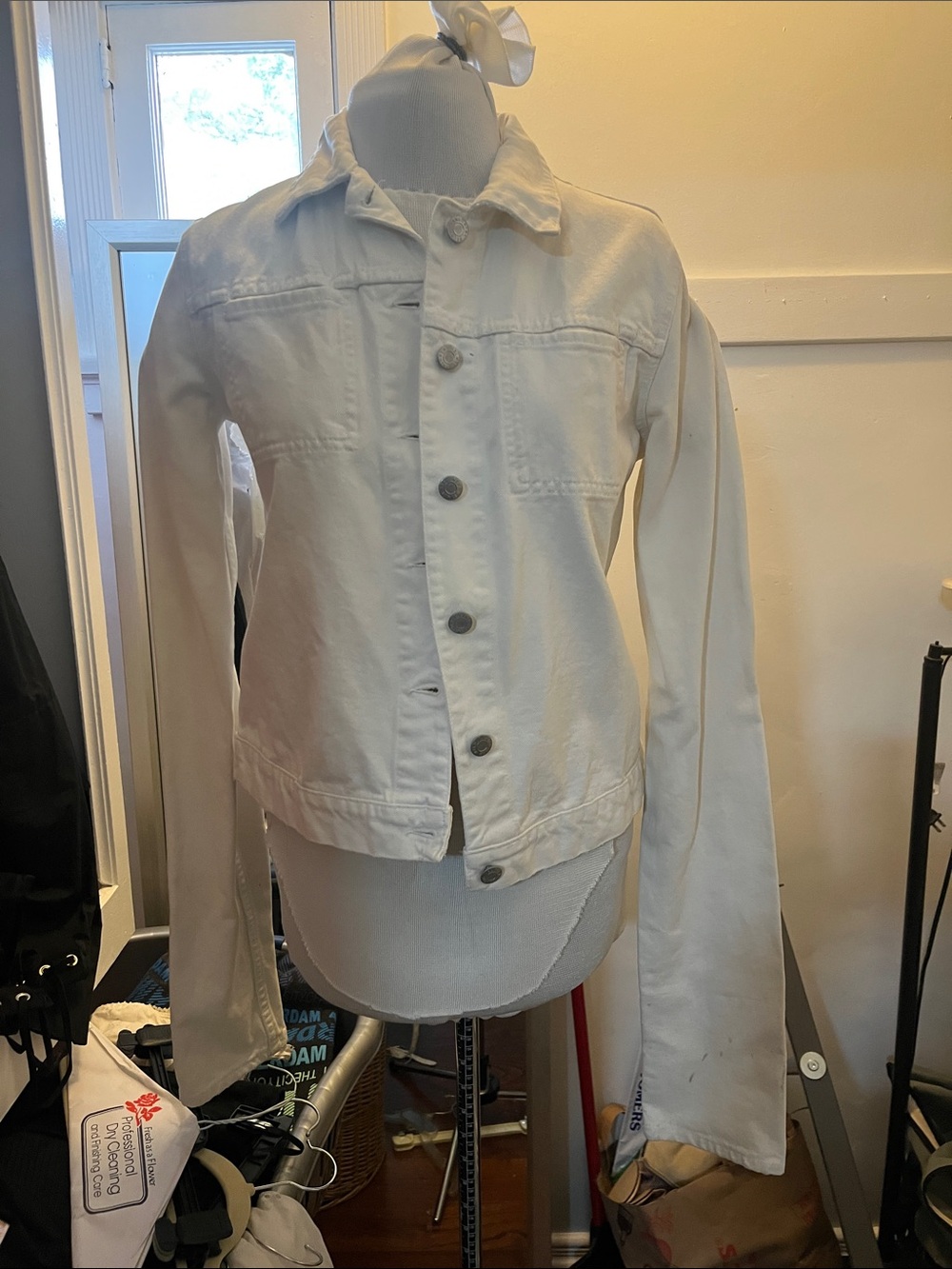 Women's White Denim Jacket - Classic Button-Front